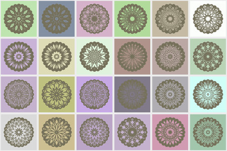 Set of Sacred Oriental Mandala. Color Floral Ornament. Abstract Shapes In Asian Style. Vector Illustration.のイラスト素材