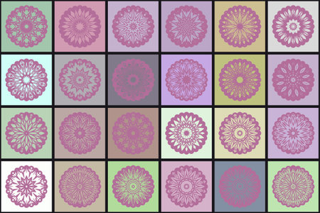 Set of Sacred Oriental Mandala. Color Floral Ornament. Abstract Shapes In Asian Style. Vector Illustration.のイラスト素材