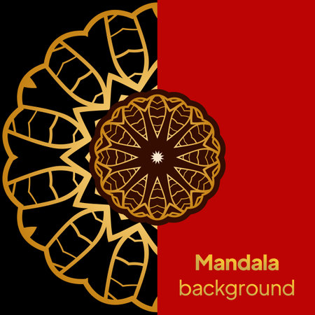 Vector Card with Round Abstract Mandala Style Decorative Element. Hand-Drawn Vector Illustration. Can Be Used For Textile, Greeting Card, Coloring Book, Phone Case Print. Luxury black gold color.のイラスト素材