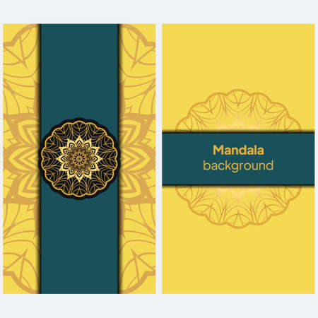 Ethnic Mandala ornament. Templates with mandalas. Vector illustration for congratulation or invitation.のイラスト素材