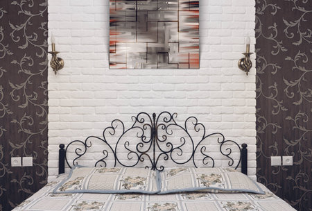 The interior of modern bedroom with paintingの写真素材