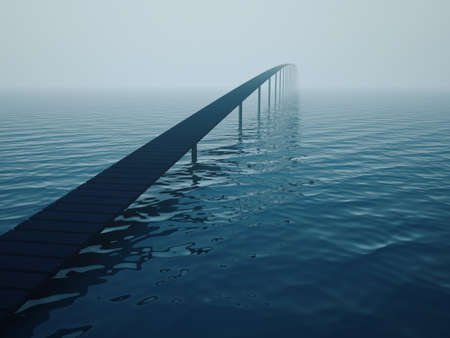 Narrow bridge over sea (risk concept)の写真素材