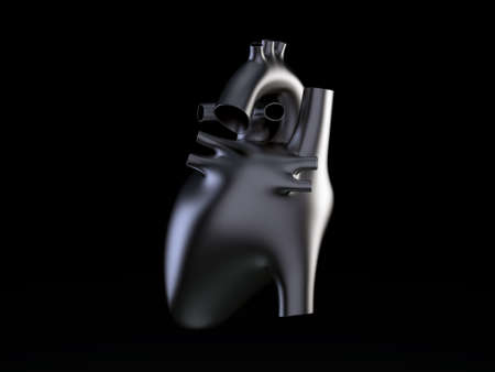 Human metal heart isolated on black (rear view)の写真素材