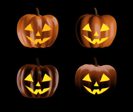 Set of Halloween pumpkins isolated on blackの写真素材