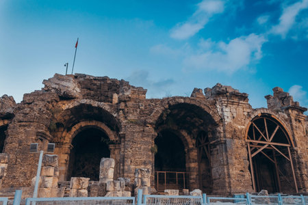 Ancient amphitheatre in Side (Turkey) at the eveningの写真素材