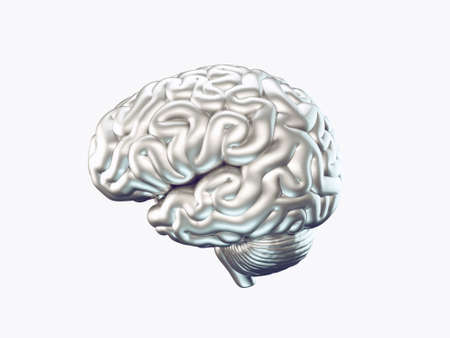Realistic 3d Illustration of sci-fi human brain made of metal isolatedの写真素材