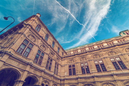 Detail view of Vienna State Opera building in Vienna, Austria, neo-Renaissance style architecture, wide shotのeditorial素材