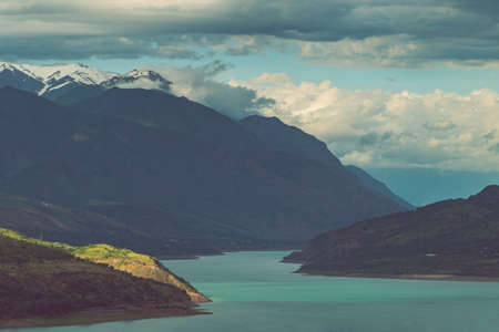 Lake in mountains on summer, Charvak, Uzbekistanの写真素材