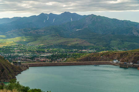 Lake in mountains on summer, Charvak, Uzbekistanの写真素材