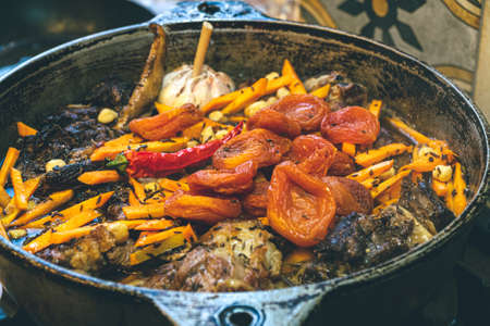 Home cooking of traditional uzbek food, pilauの写真素材