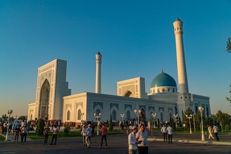 Tashkent, Uzbekistan - August, 11, 2019: After morning pray in Minor Tashkent Mosque with lot of muslimsのeditorial素材