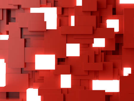 Abstract 3d illustration background made of red geometric elements, cubes, boxes with light objects, 3d renderの写真素材