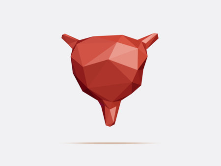 Vector illustration of human bladder with faceted low-poly geometry effect. Stylized anatomy of internal human organ pancreasのイラスト素材