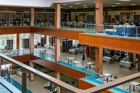 April 14, 2021 - Namangan, Uzbekistan: Newly opened library in the Davlatabad district of the city...