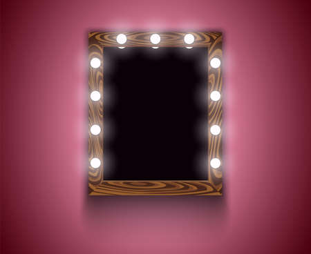 Womans makeup place with mirror and bulbs. Vector illustration of fashion and Beauty conceptのイラスト素材