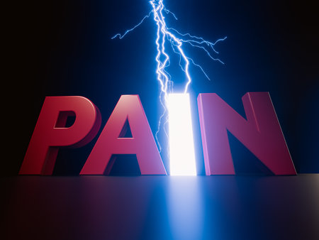 Word pain hit by lightning. Strong pain concept. 3d renderingの写真素材