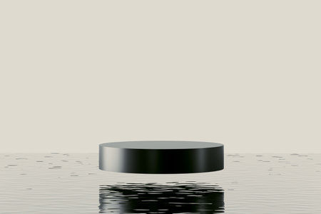 3d presentation pedestal above liquid with reflection. 3d rendering of mockup of presentation podium for display or advertising purposesの写真素材
