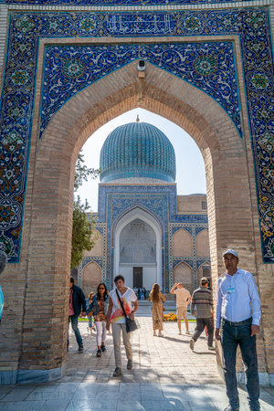 Samarkand, Uzbekistan - 14 October 2022: Gur Emir Mausoleum in Samarkand, Uzbekistan - tomb of Amir Timur Tamerlane. Ancient building exteriorのeditorial素材