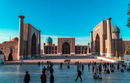 Samarkand, Uzbekistan - 13 October 2022: Famous Registan Square in Samarkand with lot of touristsのeditorial素材