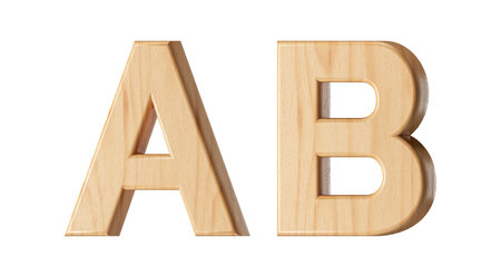 Letters made of wood. 3d illustration of wooden alphabet isolated on white backgroundの写真素材