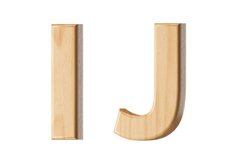 Letters made of wood. 3d illustration of wooden alphabet isolated on white backgroundの写真素材