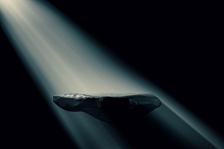 3d presentation pedestal made of natural rock illuminated by ray of the light. 3d rendering of...