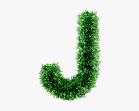 Letters made of green lawn grass. 3d illustration of green plant alphabet isolated on white backgroundの写真素材