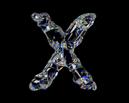 Letters made of natural transparent diamond-like material. 3d illustration of glass alphabet isolated on white backgroundの写真素材