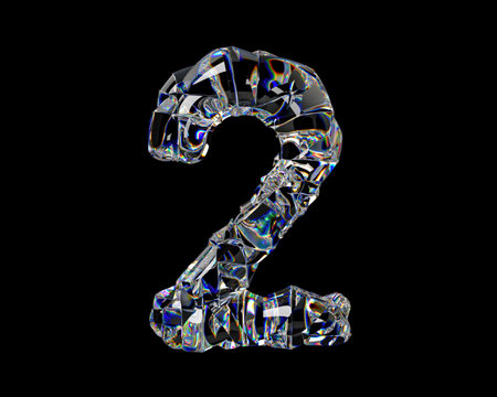 Digits made of natural transparent diamond-like material. 3d illustration of glass alphabet isolated...