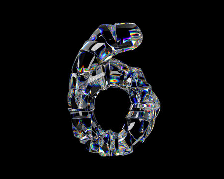 Digits made of natural transparent diamond-like material. 3d illustration of glass alphabet isolated on white backgroundの写真素材