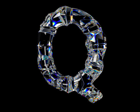 Letters made of natural transparent diamond-like material. 3d illustration of glass alphabet isolated on white backgroundの写真素材