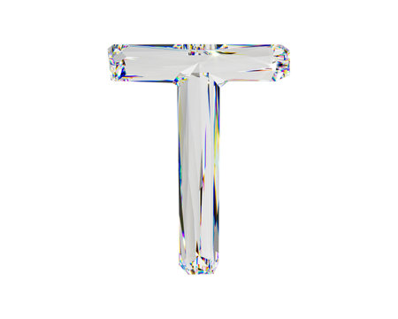 Letters made of natural transparent diamond-like material. 3d illustration of glass alphabet isolated on white backgroundの写真素材