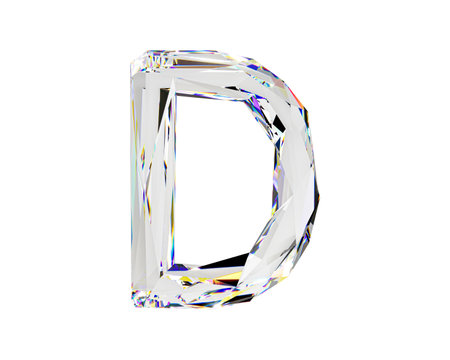 Letters made of natural transparent diamond-like material. 3d illustration of glass alphabet isolated on white backgroundの写真素材