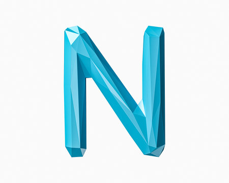 Letters made of low poly blue material. 3d illustration of green plant alphabet isolated on white backgroundの写真素材