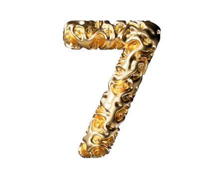 Digit made of gold. 3d illustration of golden number isolated on white backgroundの写真素材
