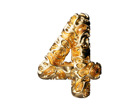 Digit made of gold. 3d illustration of golden number isolated on white backgroundの写真素材