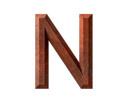 Letters made of rusty metal. 3d illustration of rust iron alphabet isolated on white backgroundの写真素材