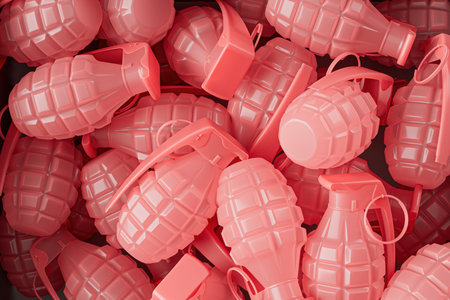A bunch of pink colored fake hand grenades. High quality 3d illustrationの写真素材