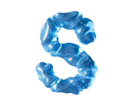 Letters made of blue water like wavy liquid. 3d illustration of red alphabet isolated on white backgroundの写真素材
