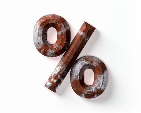 Symbol made of rusty metal. 3d illustration of rusty symbols isolated on white backgroundの写真素材