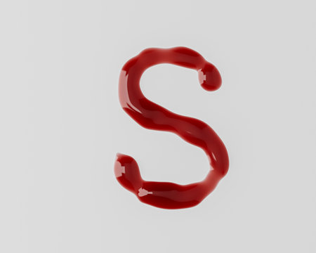 Letters made of red blood like liquid. 3d illustration of red alphabet isolated on white background