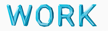 Work word arranged by letters made of low poly blue material. 3d illustration of green plant...