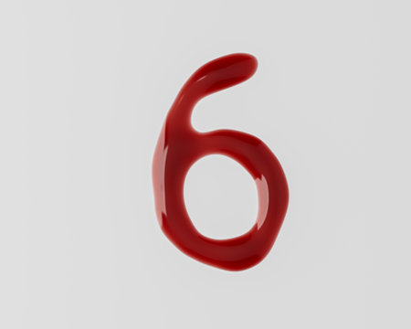 Digits made of red blood like liquid. 3d illustration of red symbols isolated on white backgroundの写真素材
