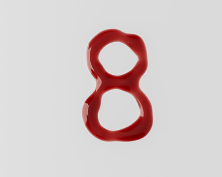 Digits made of red blood like liquid. 3d illustration of red symbols isolated on white background