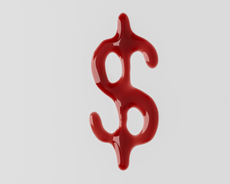 Symbol made of red blood like liquid. 3d illustration of red symbols isolated on white backgroundの写真素材