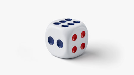 3d render of white dice with engraved circular dots on its faces. The dice is for board games, also...