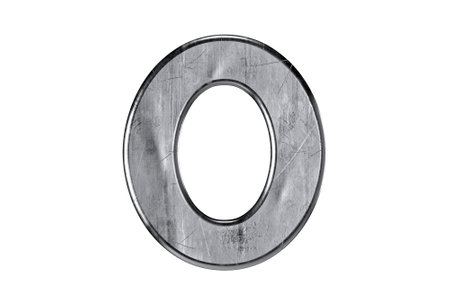 Digit made of rough, scratched and damaged metal. 3d illustration of iron symbol isolated on white backgroundの写真素材