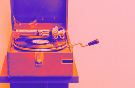 Old retro portable gramophone isolated, with empty spaceの写真素材