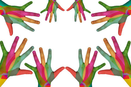 Children hand decorated with geometric shapesの写真素材