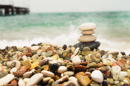 Stone stack on the beach, ocean seaの写真素材